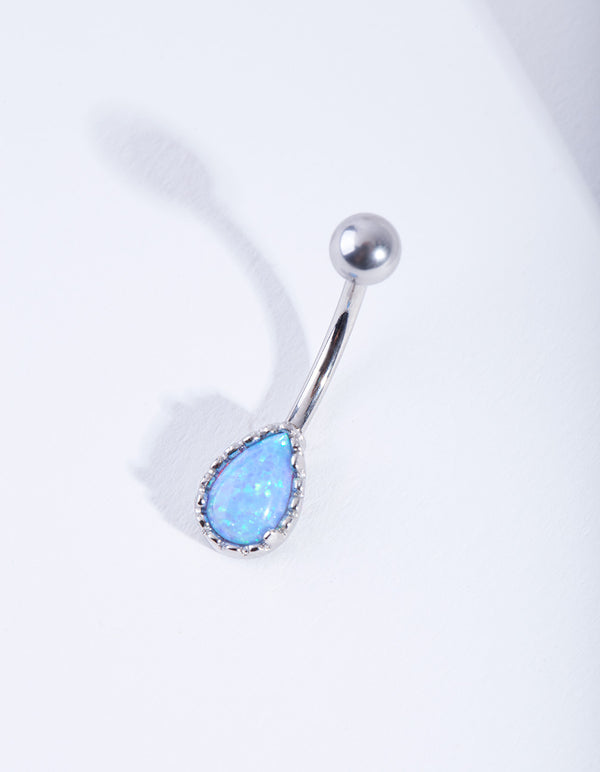 Surgical Steel Dainty Synthetic Opal Belly Bar
