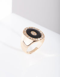 Black Enamel & Diamante Gold Ring - link has visual effect only
