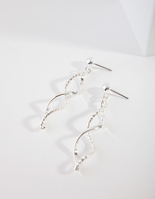 Silver Textured Twist Drop Earrings