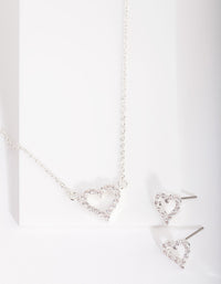 Silver Cubic Zirconia Heart Necklace & Earrings Set - link has visual effect only
