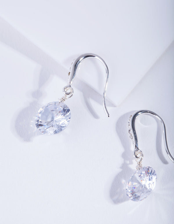 Silver Cubic Zirconia Classic Diamante Drop Earrings