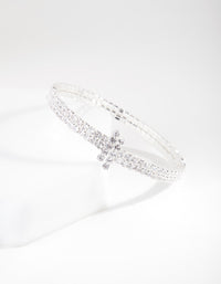 Silver Cubic Zirconia Row T Cuff Bracelet - link has visual effect only