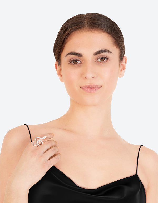 Silver Etched Snake Ring