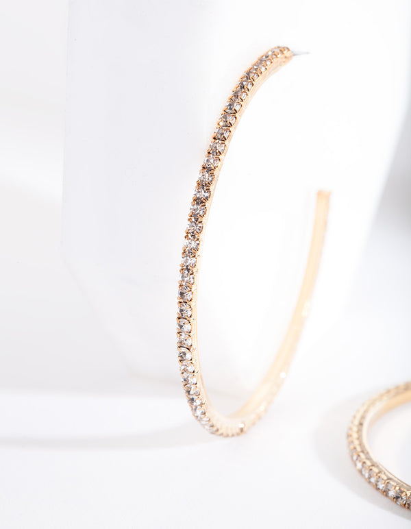 Gold Thin Diamante Hoop Earrings