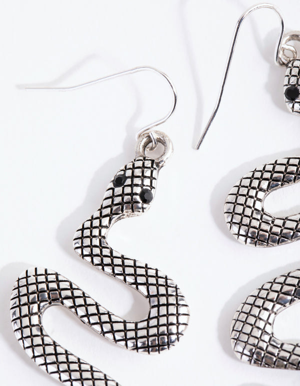 Antique Silver Textured Snake Earrings
