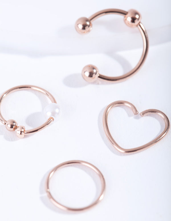 Rose Gold Surgical Steel Heart Ring 4-Pack