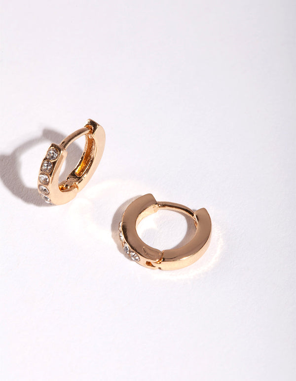 Gold Mini Diamante Huggie Earrings