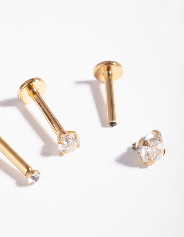 Gold Gradual Surgical Steel Cubic Zirconia Stud Pack