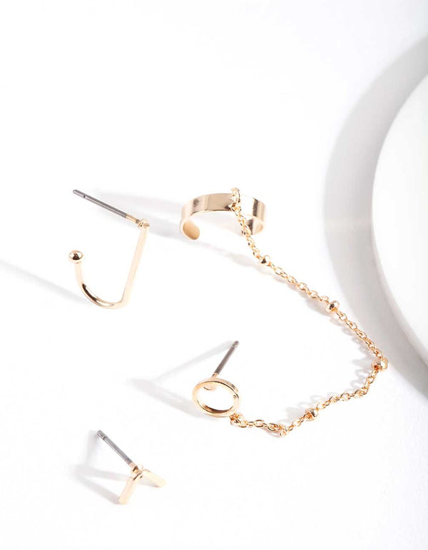 Gold Fine Chain Earring Pack
