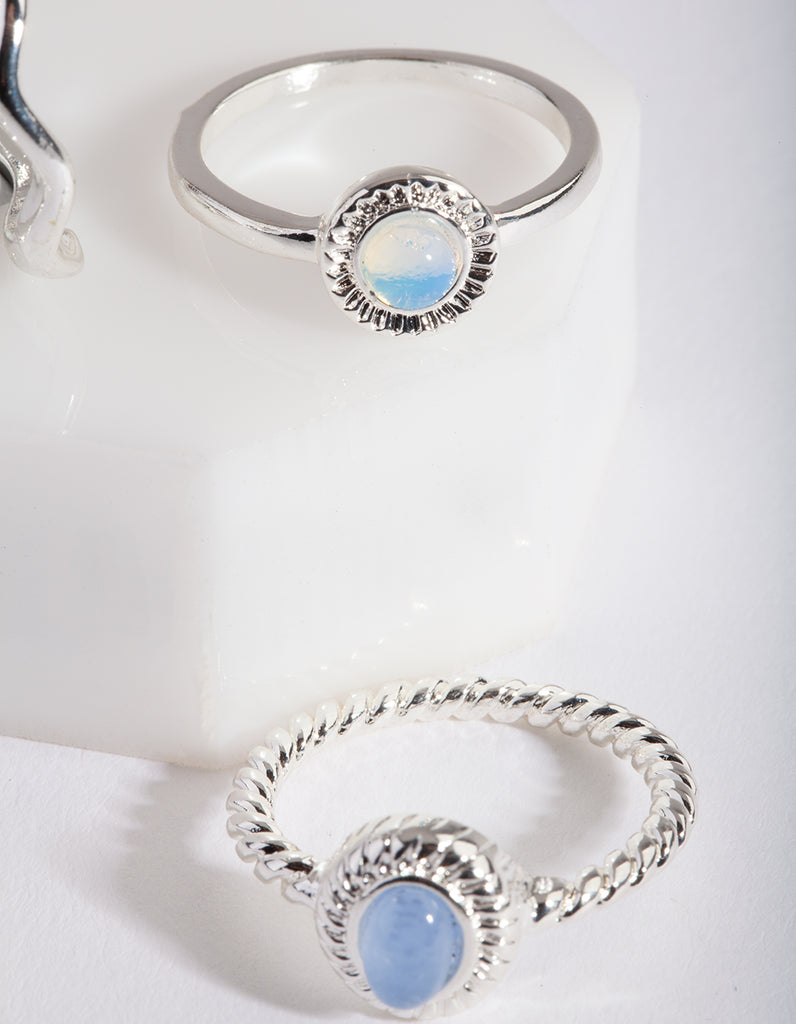 Silver Blue Stone Ring Stack | Jewelery | Necklaces | Rings | Lovisa