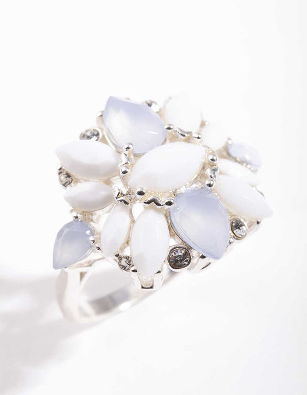 Silver White Stone Flower Ring