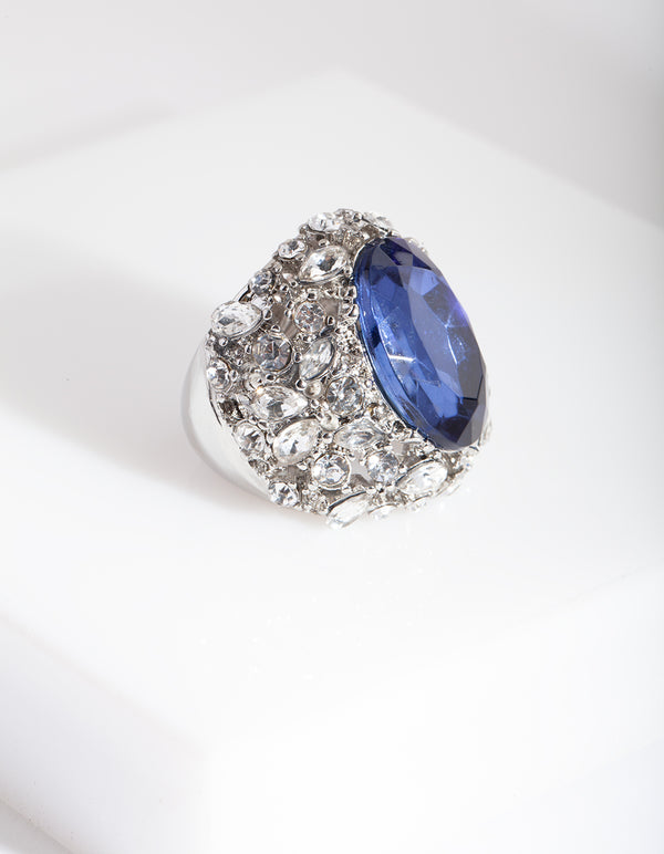 Silver Large Mix Diamante Ring