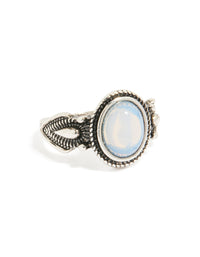 Antique Silver Oval Moonstone Ring - link has visual effect only