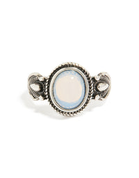 Antique Silver Oval Moonstone Ring - link has visual effect only