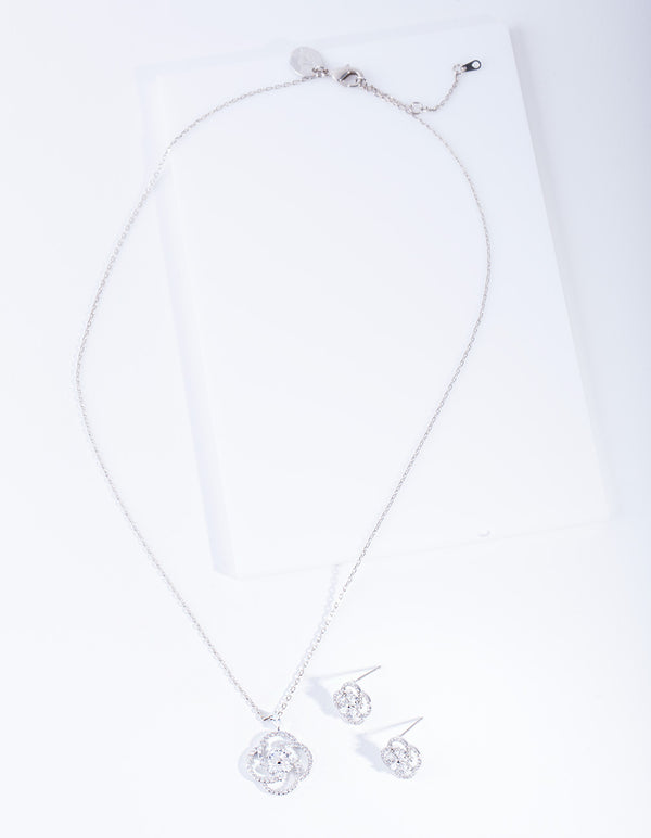 Diamond Simulant Twist Flower Jewellery Set