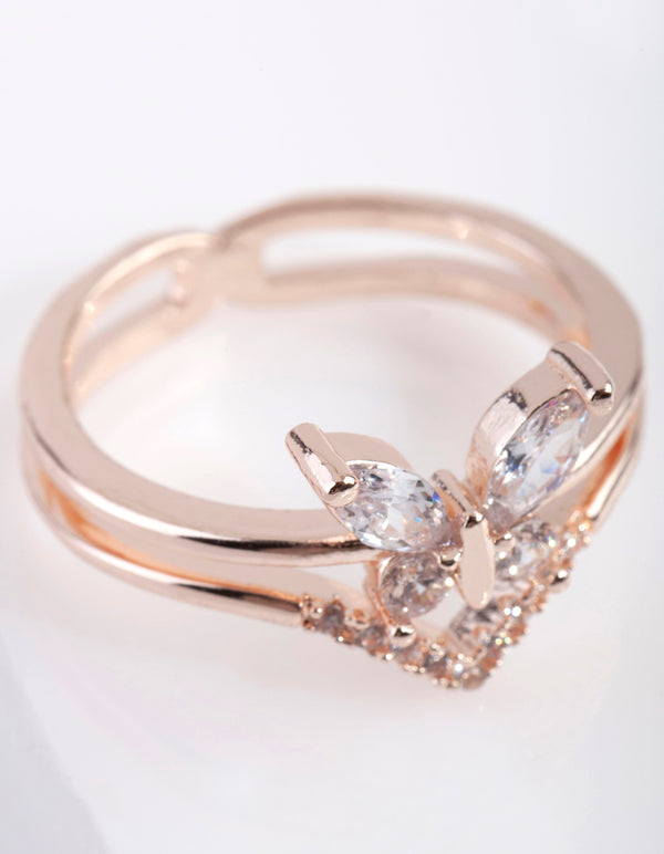 Rose Gold Cubic Zirconia Butterfly Ring