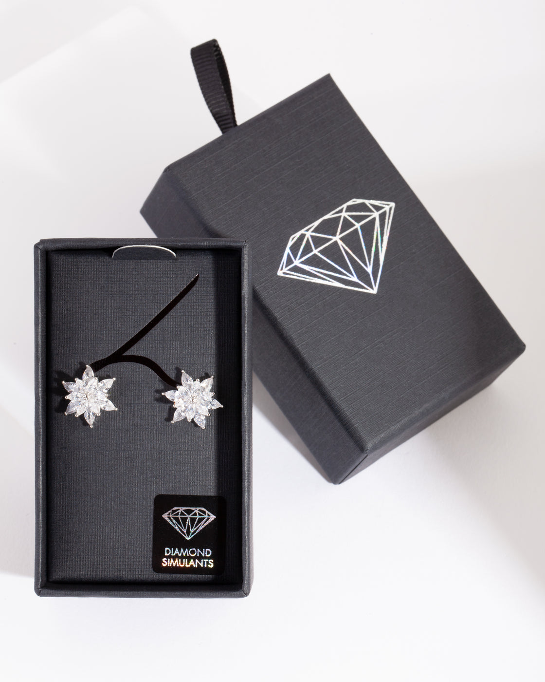 Silver Diamond Simulant Elegant Flower Stud Earring