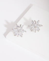 Silver Diamond Simulant Elegant Flower Stud Earring - link has visual effect only
