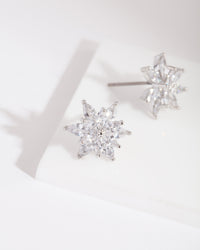 Silver Diamond Simulant Elegant Flower Stud Earring - link has visual effect only