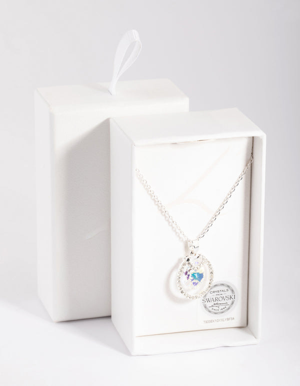 Silver Diamond Simulant Circular Stone Pendant Necklace