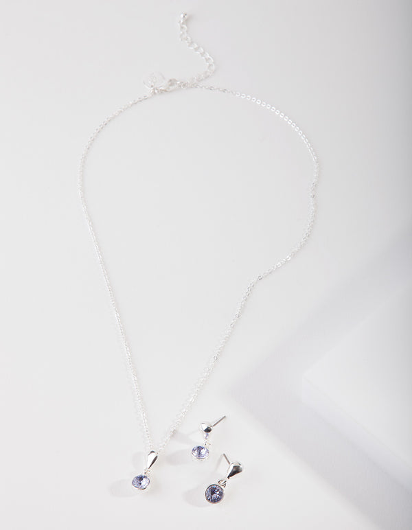 Purple Diamond Simulant Necklace & Earrings Set
