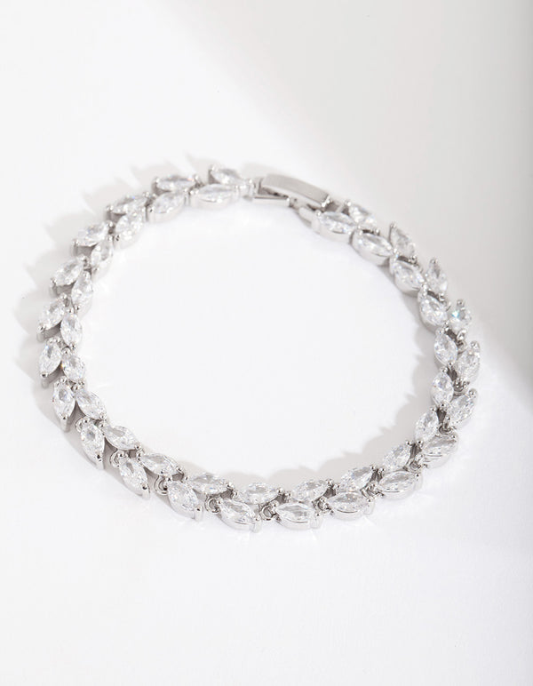 Silver Diamond Simulant Petal Row Tennis Bracelet