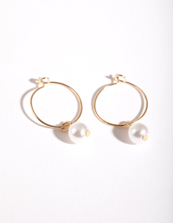 Gold 3mm Pearl Hoop Earrings