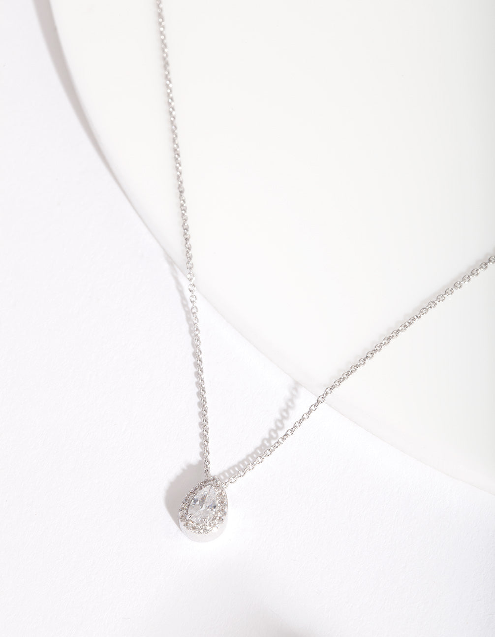 Sterling Silver Cubic Zirconia Pear Halo Necklace