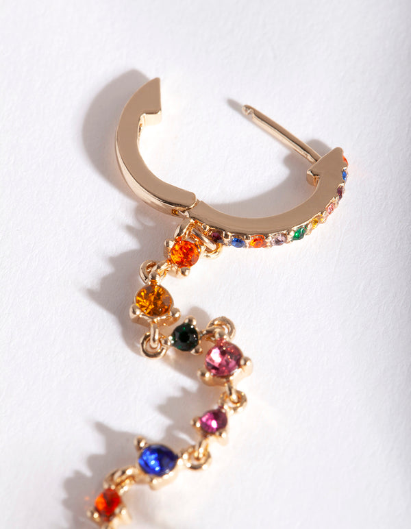Gold Rainbow Diamante Double Huggie Earrings