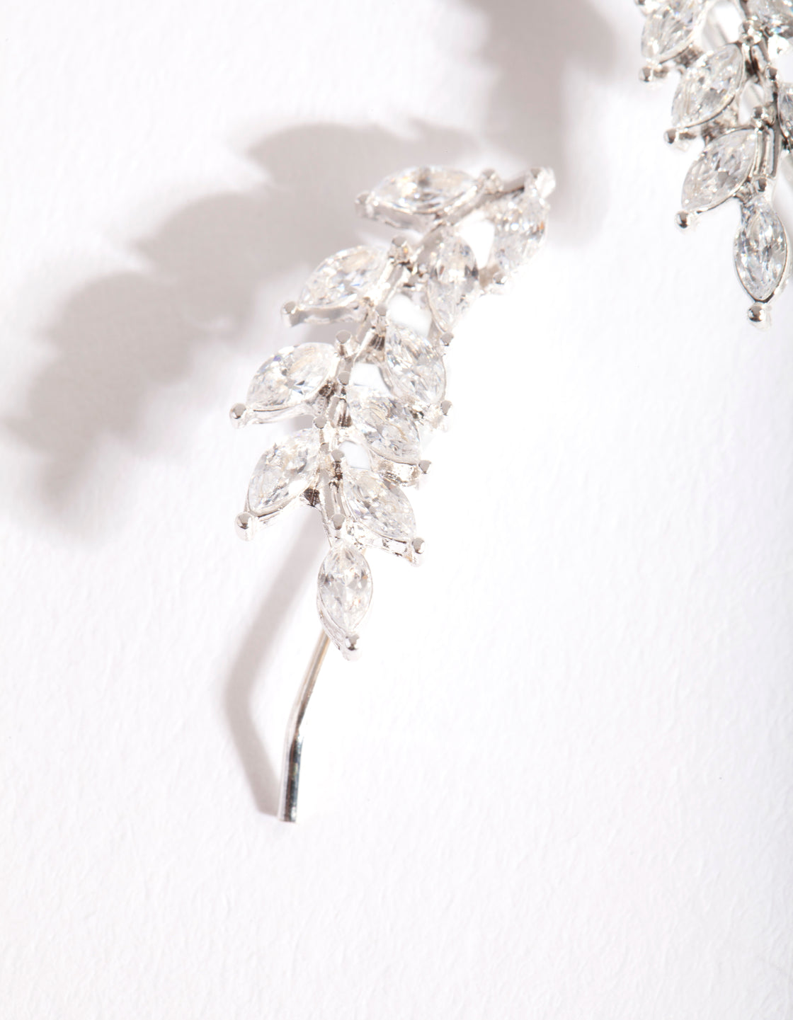 Silver Cubic Zirconia Elegant Leaf Drop Earrings