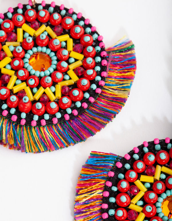 Fabric Bright Disc Tassel Earrings