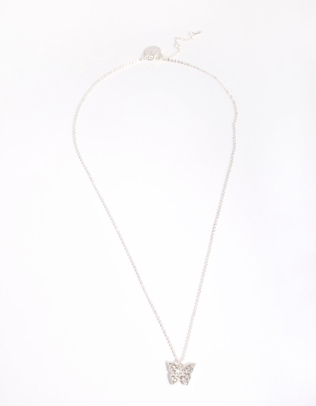 Silver Diamond Simulant Butterfly Necklace