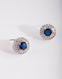 Silver Diamond Simulant  Blue Stud Earrings - link has visual effect only