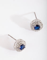 Silver Diamond Simulant  Blue Stud Earrings - link has visual effect only