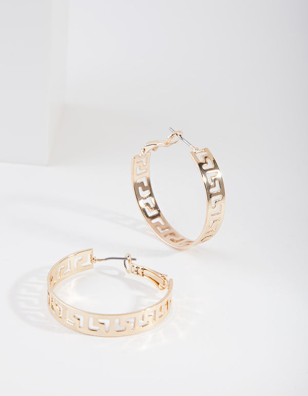 Gold L Cut Out Hoop Earrings