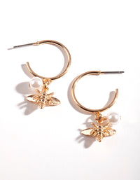 Gold Bee & Pearl Charm Hoop Earrings - link has visual effect only