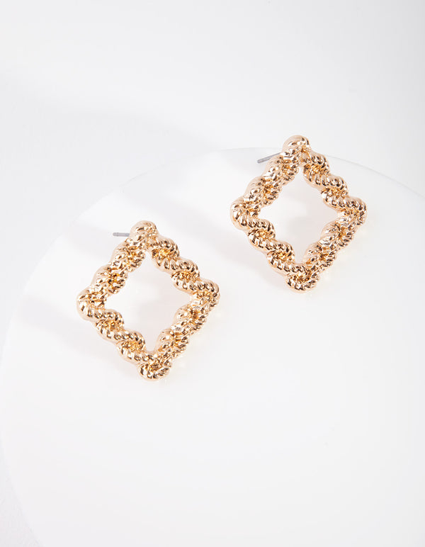 Gold Rope Knot Square Stud Earrings