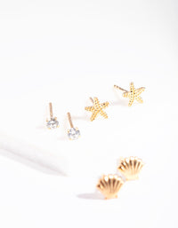 Gold Plated Sterling Silver Seaside Stud Earring Pack - link has visual effect only