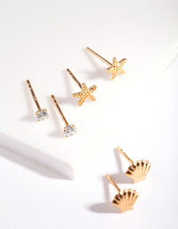 Gold Plated Sterling Silver Seaside Stud Earring Pack - link has visual effect only