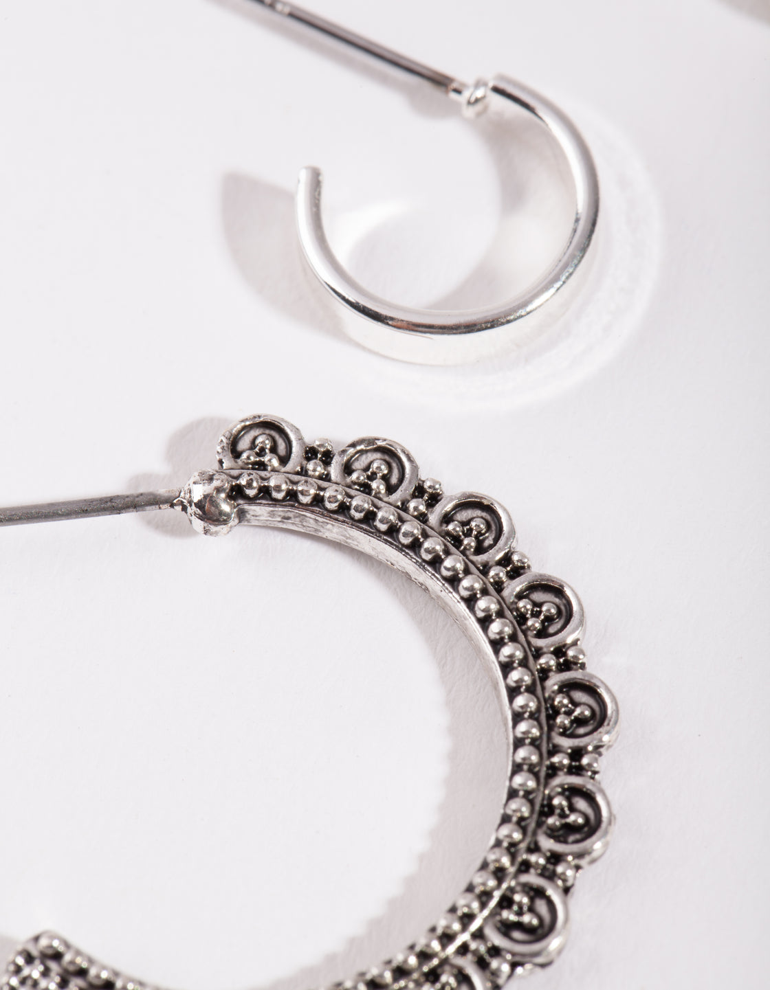 Antique Silver Textured Frill Hoop Earring Pack