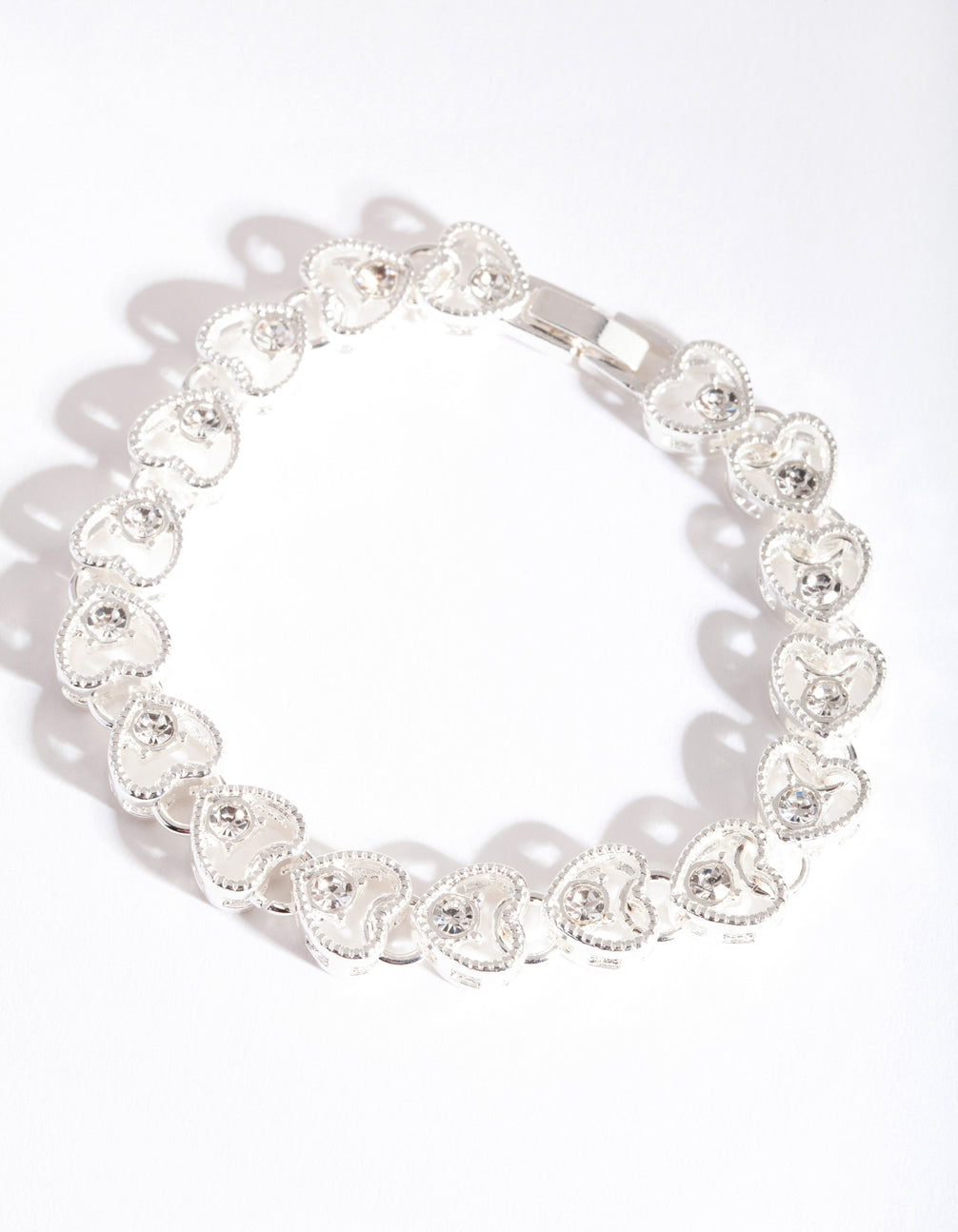 Silver Diamante Heart Link Bracelet