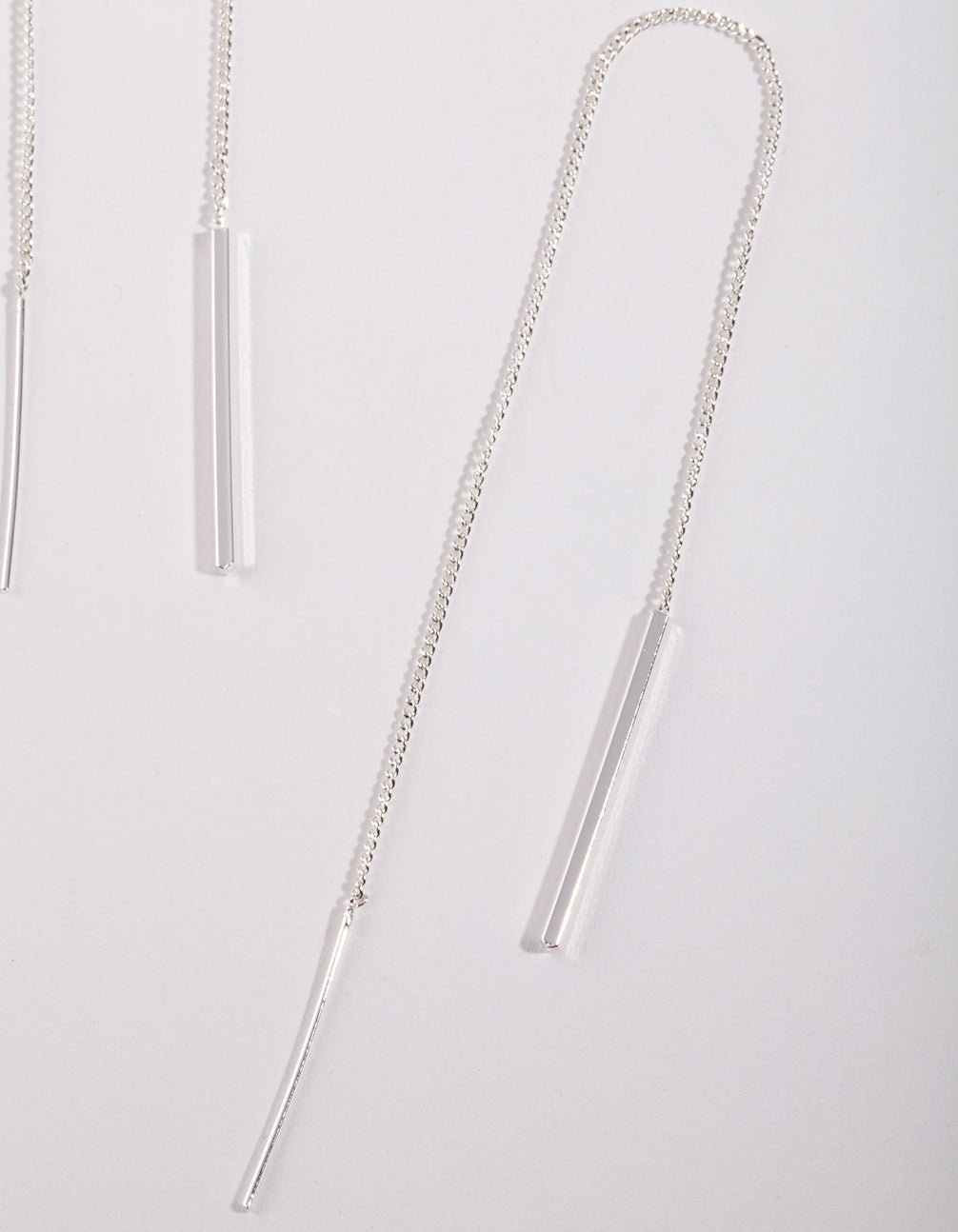 Silver Plated Chain Thread Thru Drop Earrings