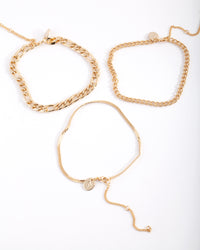 Gold Plated Statement Mixed Chain Anklet Trio - link has visual effect only