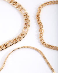 Gold Plated Statement Mixed Chain Anklet Trio - link has visual effect only