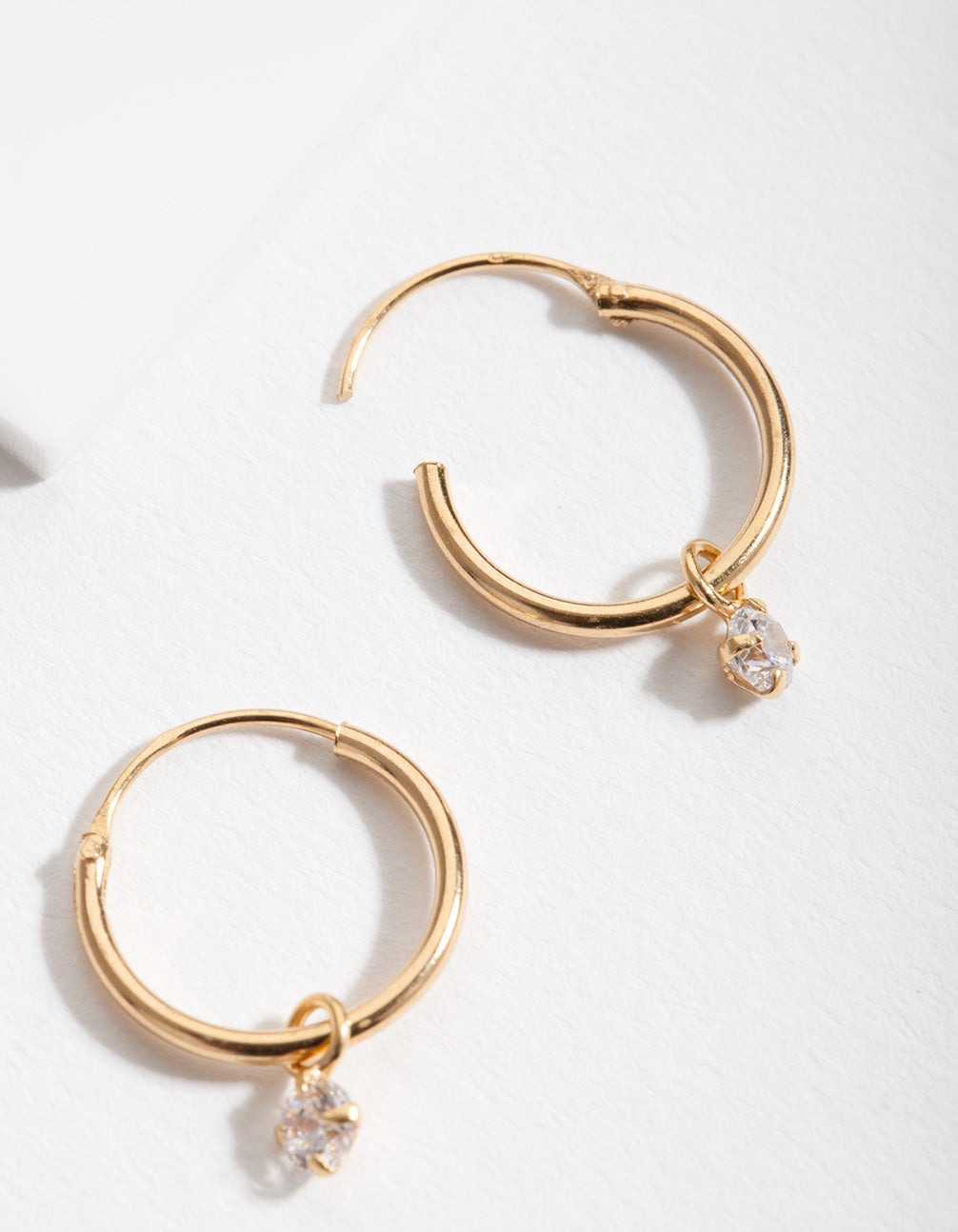 Gold Plated Sterling Silver Cubic Zirconia Dangle Hoop Earrings