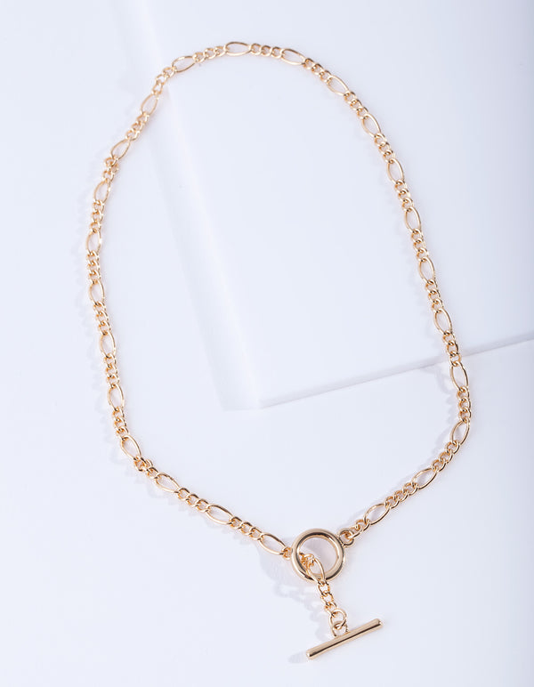 Gold Plated Figaro Chain T&O Short Necklace