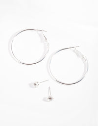 Silver Hoop & Diamante Stud Earring Pack - link has visual effect only