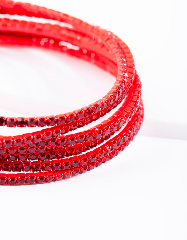 Red Diamante Stretch Bracelet 6-Pack