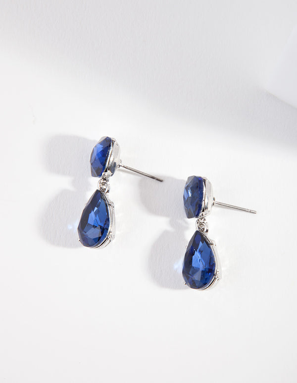 Gunmetal Classic Blue Teardrop Earrings