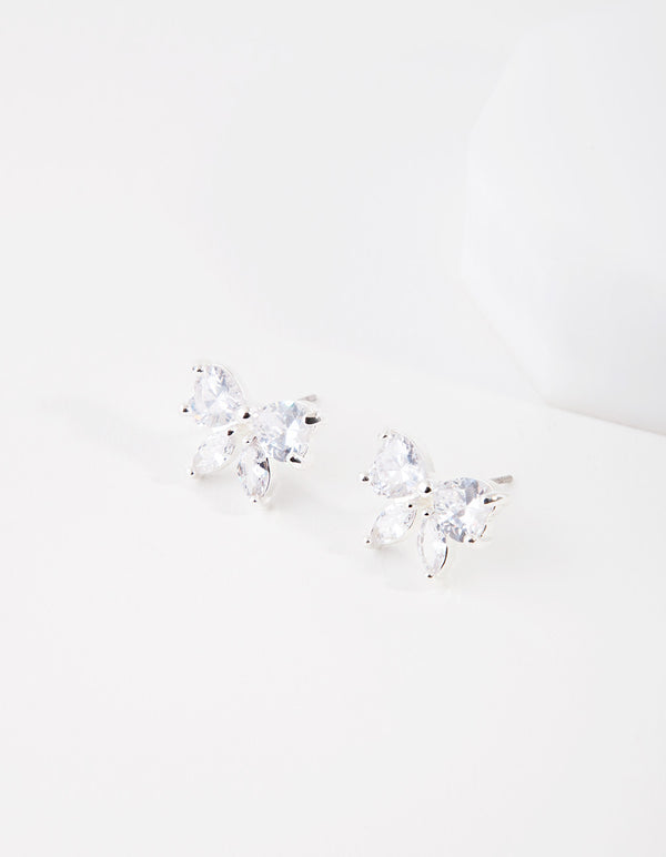 Silver Cubic Zirconia Bow Stud Earrings